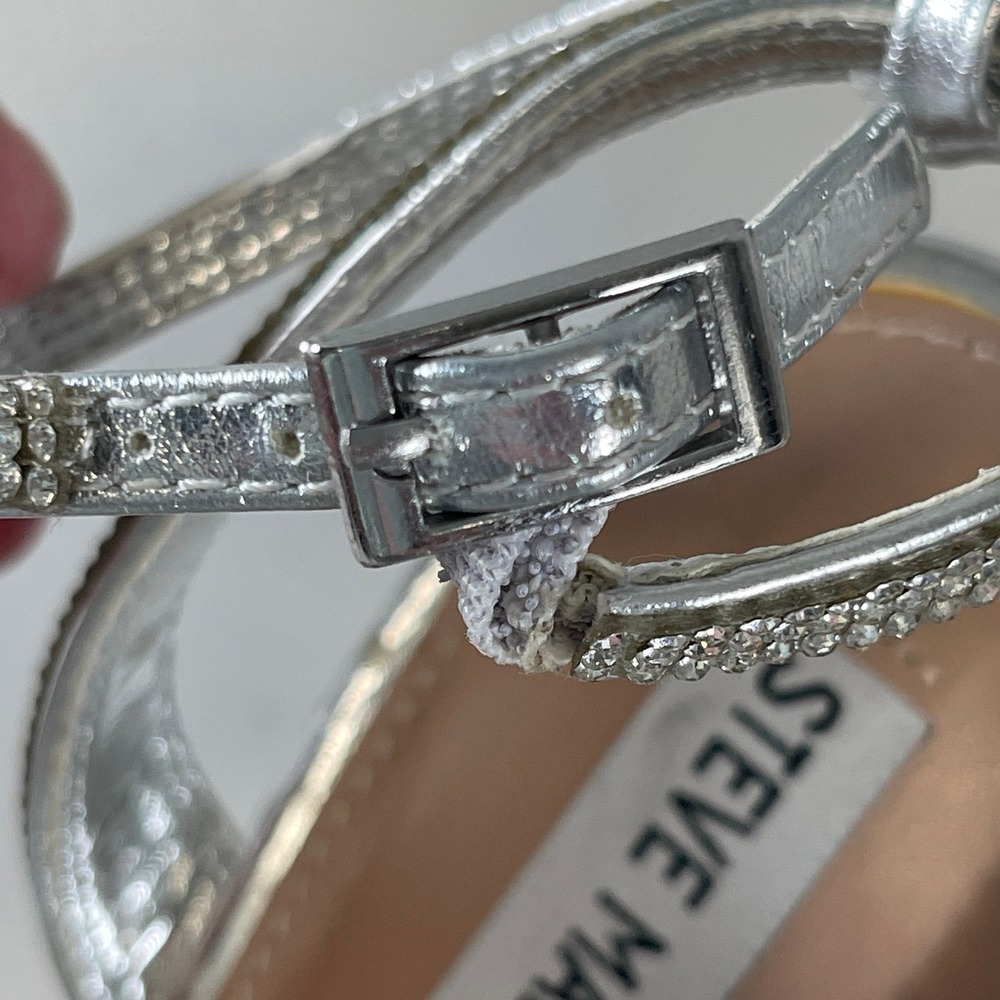 Steve Madden Sophey Sz 10 Silver Rhinestone Wedge Sandals Ankle Strap Sparkly - Picture 11 of 13